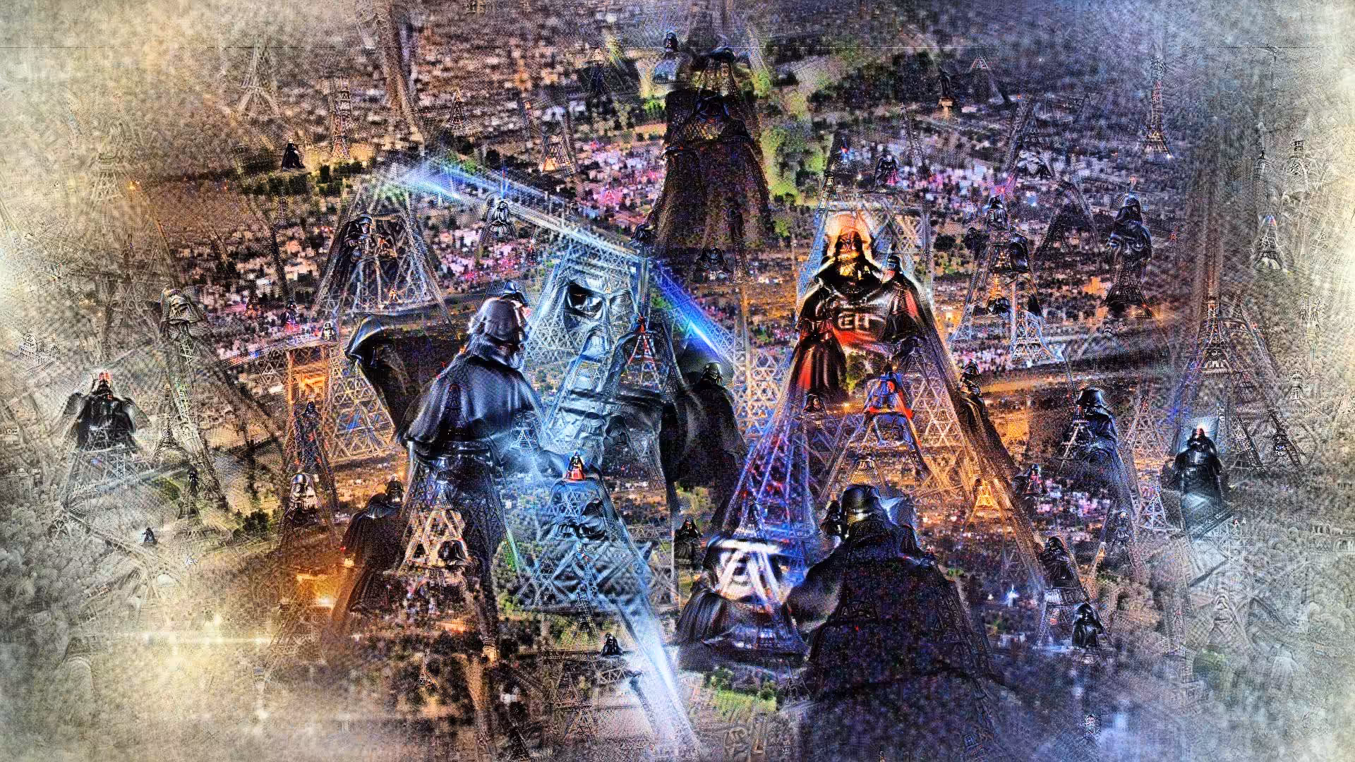 Darth Vader climbs the Eiffel Tower