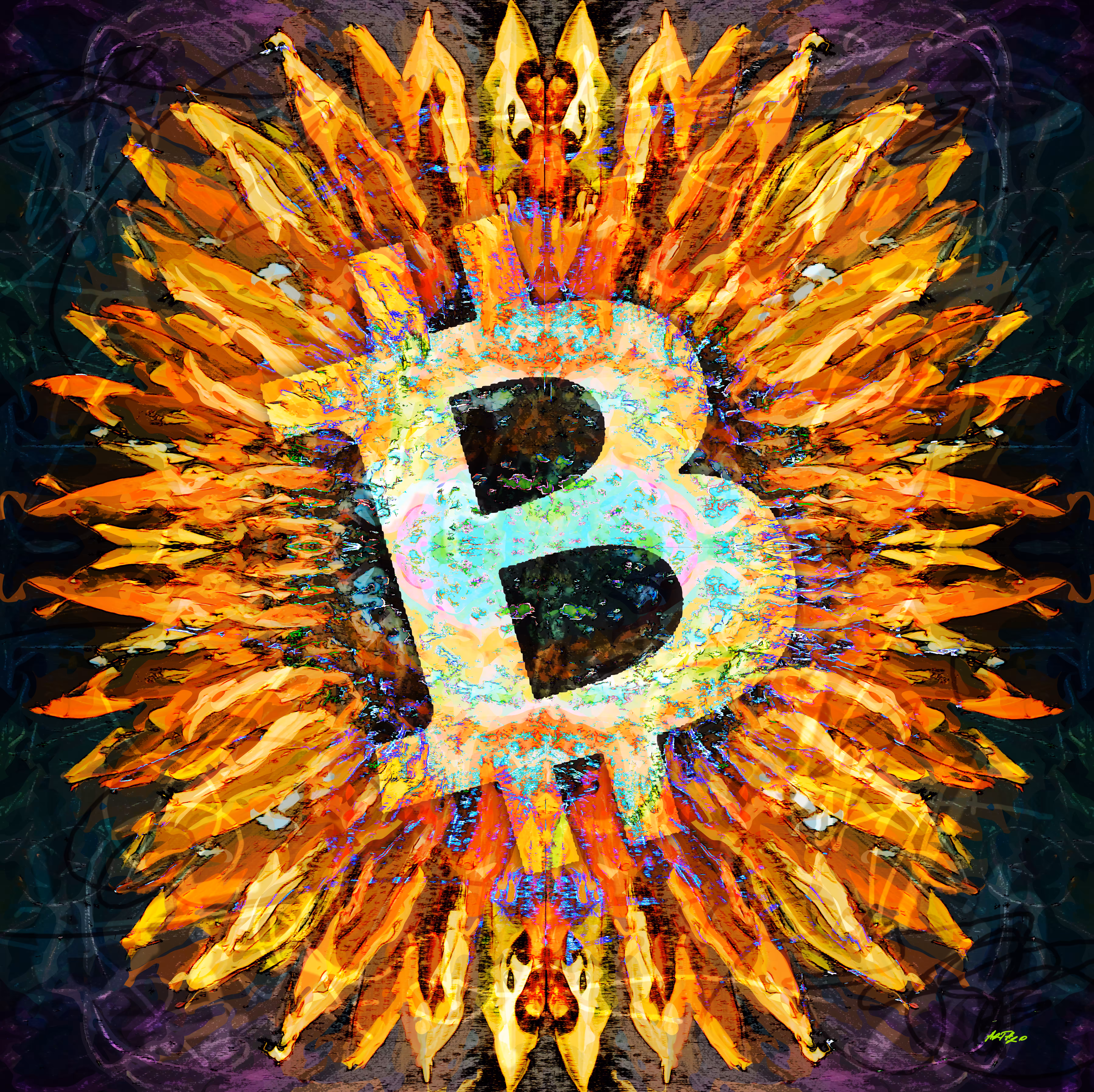 Golden Harvest, Bitcoin Bloom 40x40 inch 300dpi Digital Art NFT, Sunflower