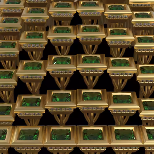 Square Cut Yellow Gold and Emeralds