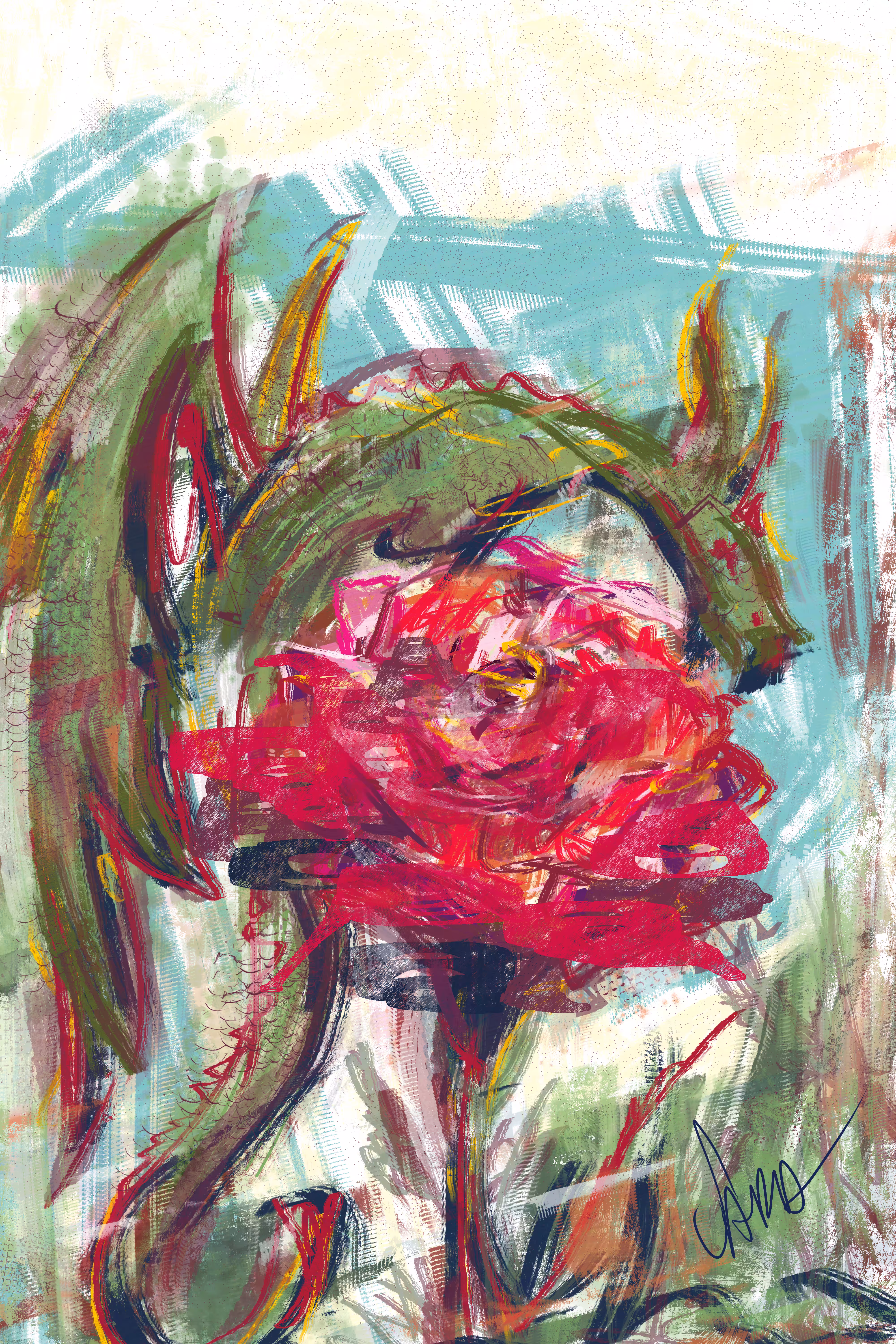 Artsarity: Dragon with a rose