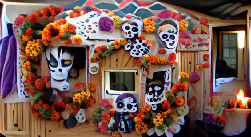 Dia de los muertos in a tiny house (pixray_genesis)