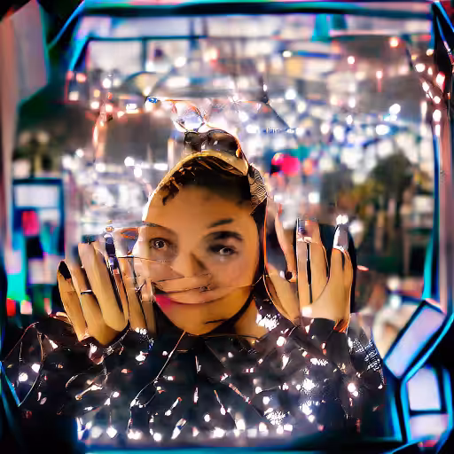 Computer selfie with city lights