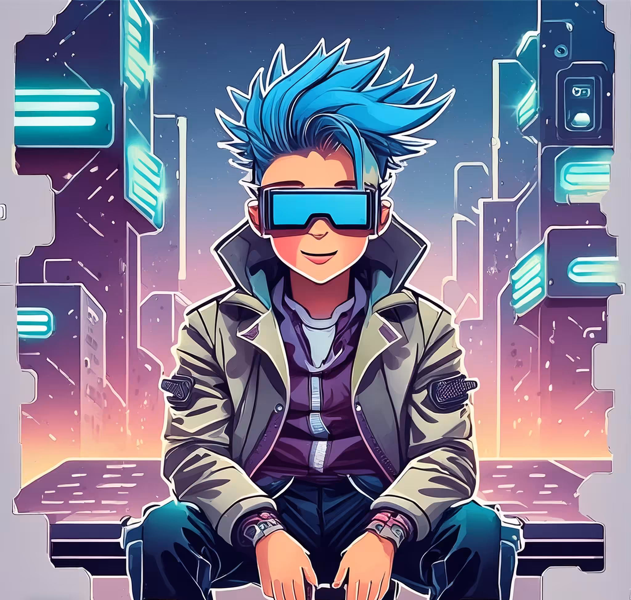 Pixel art cyberpunk hacker character
