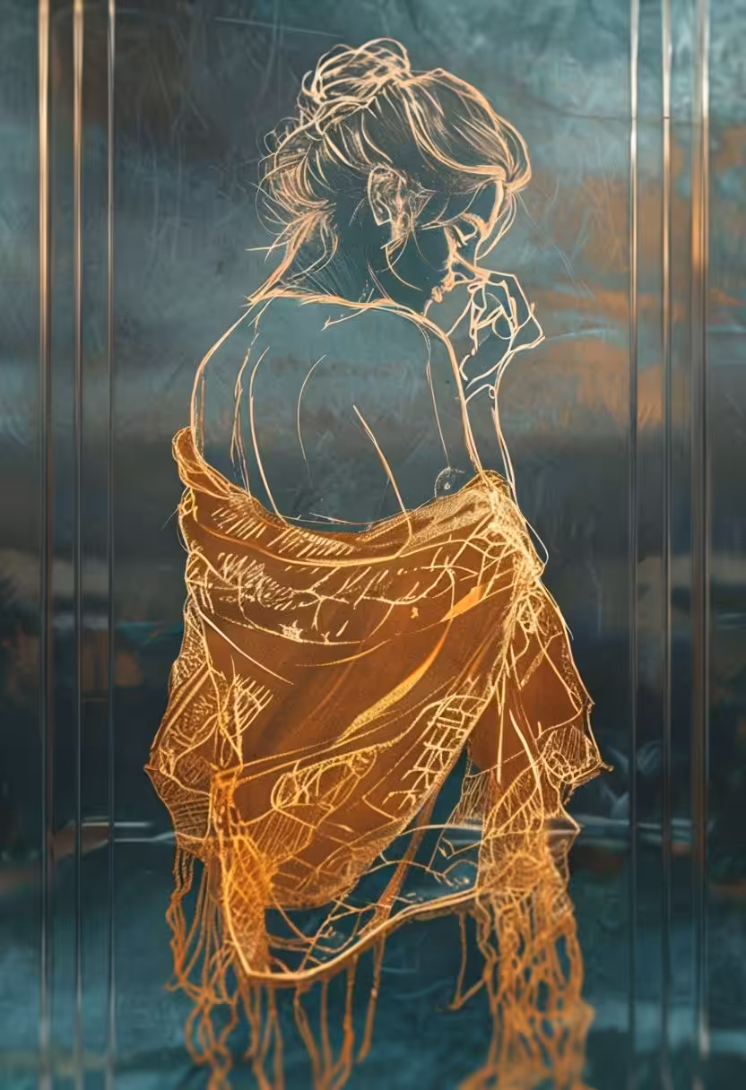Soft Warm-Hued Figure With Amber Shawl In Intimate Atmosphere