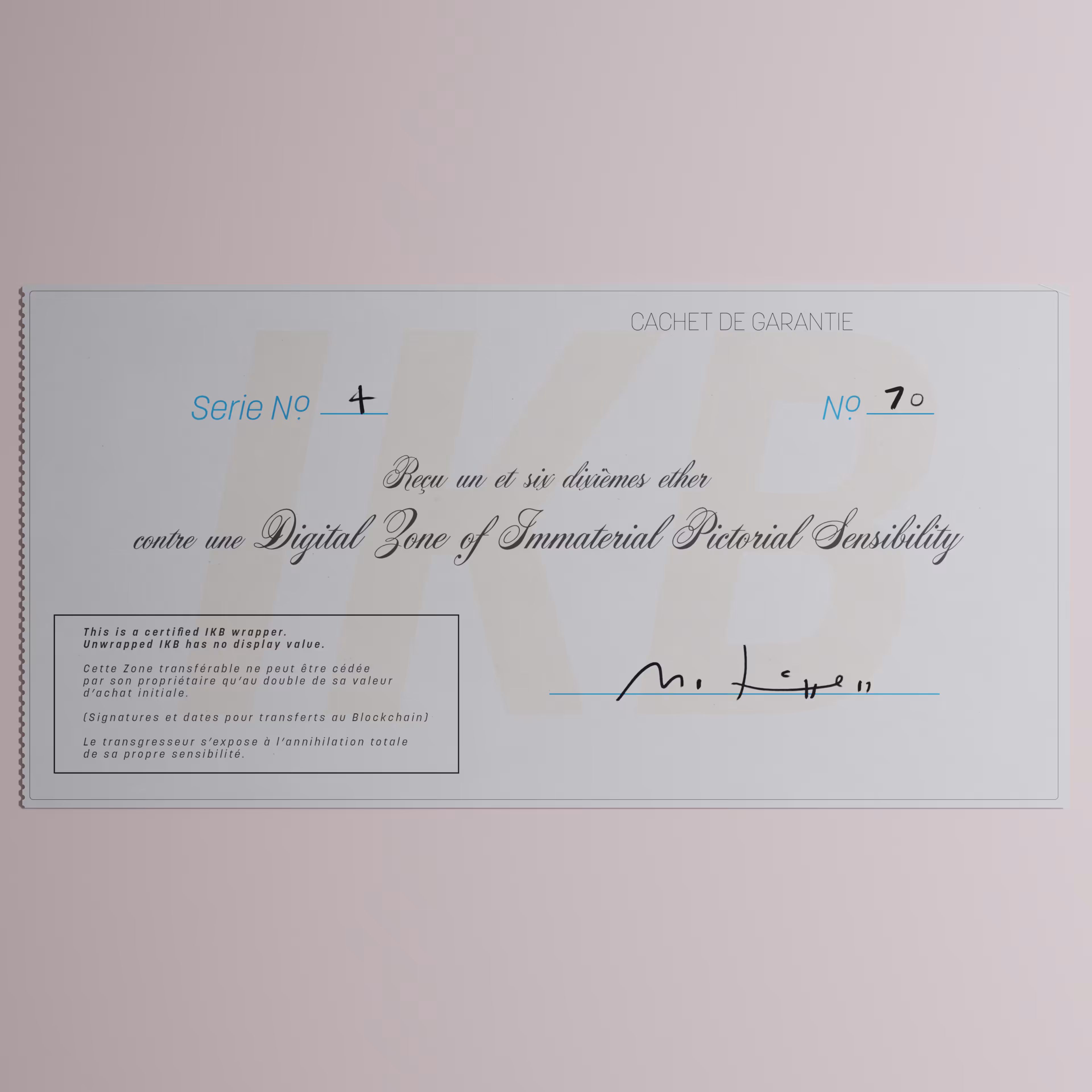 Digital Zone of Immaterial Pictorial Sensibility, Series 4, Edition 70. (Wrapped)