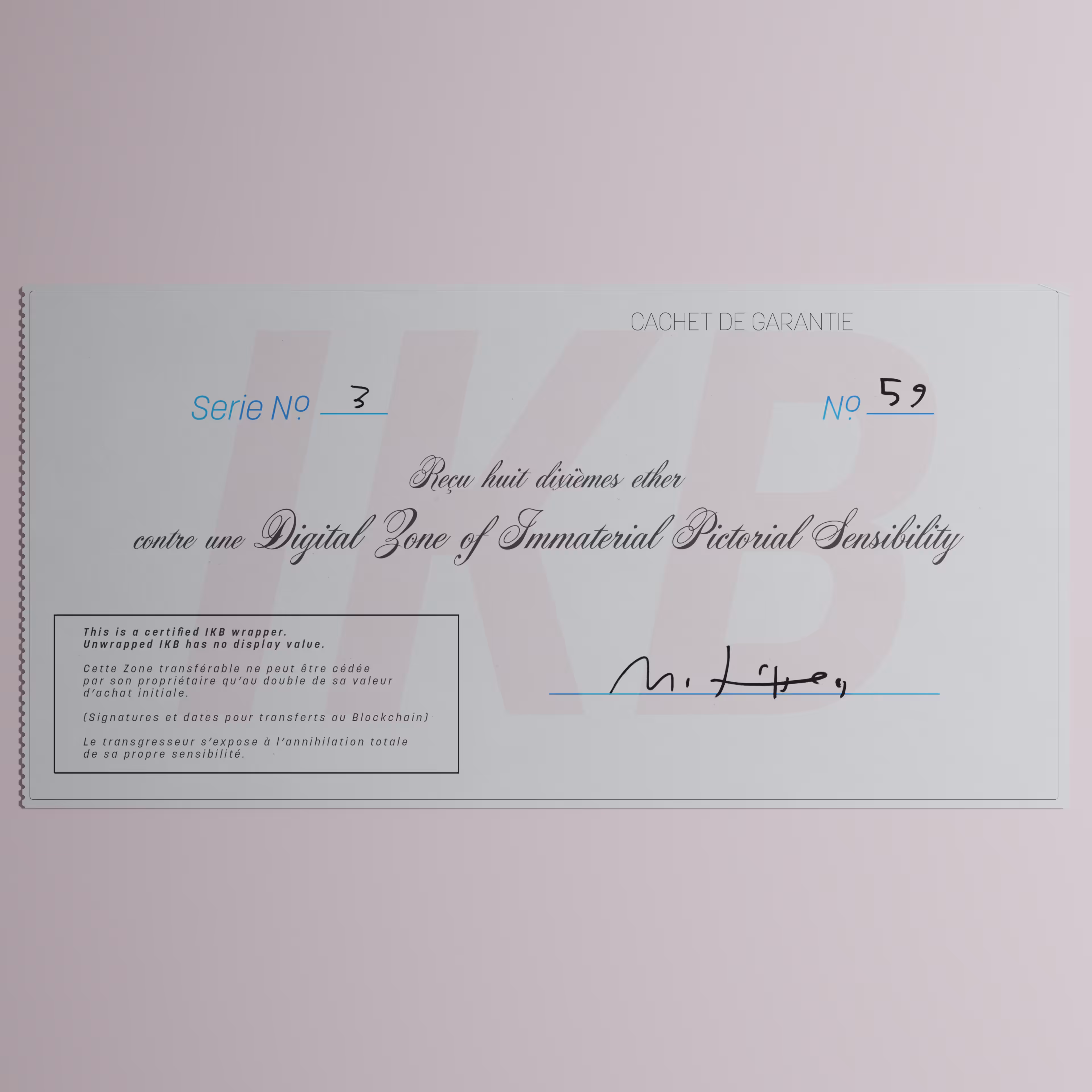 Digital Zone of Immaterial Pictorial Sensibility, Series 3, Edition 59. (Wrapped)
