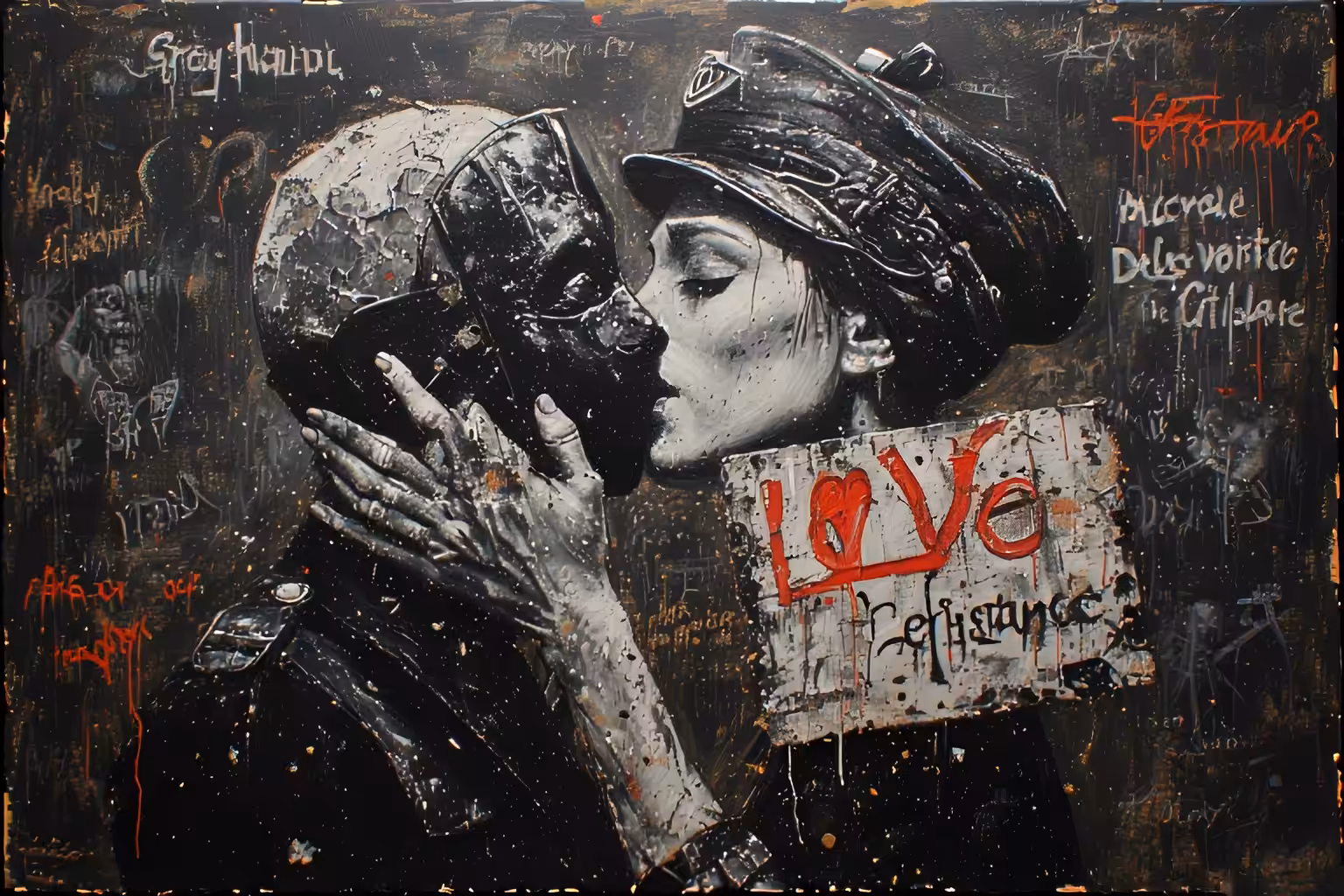 "The Kiss" revisited by Banksy