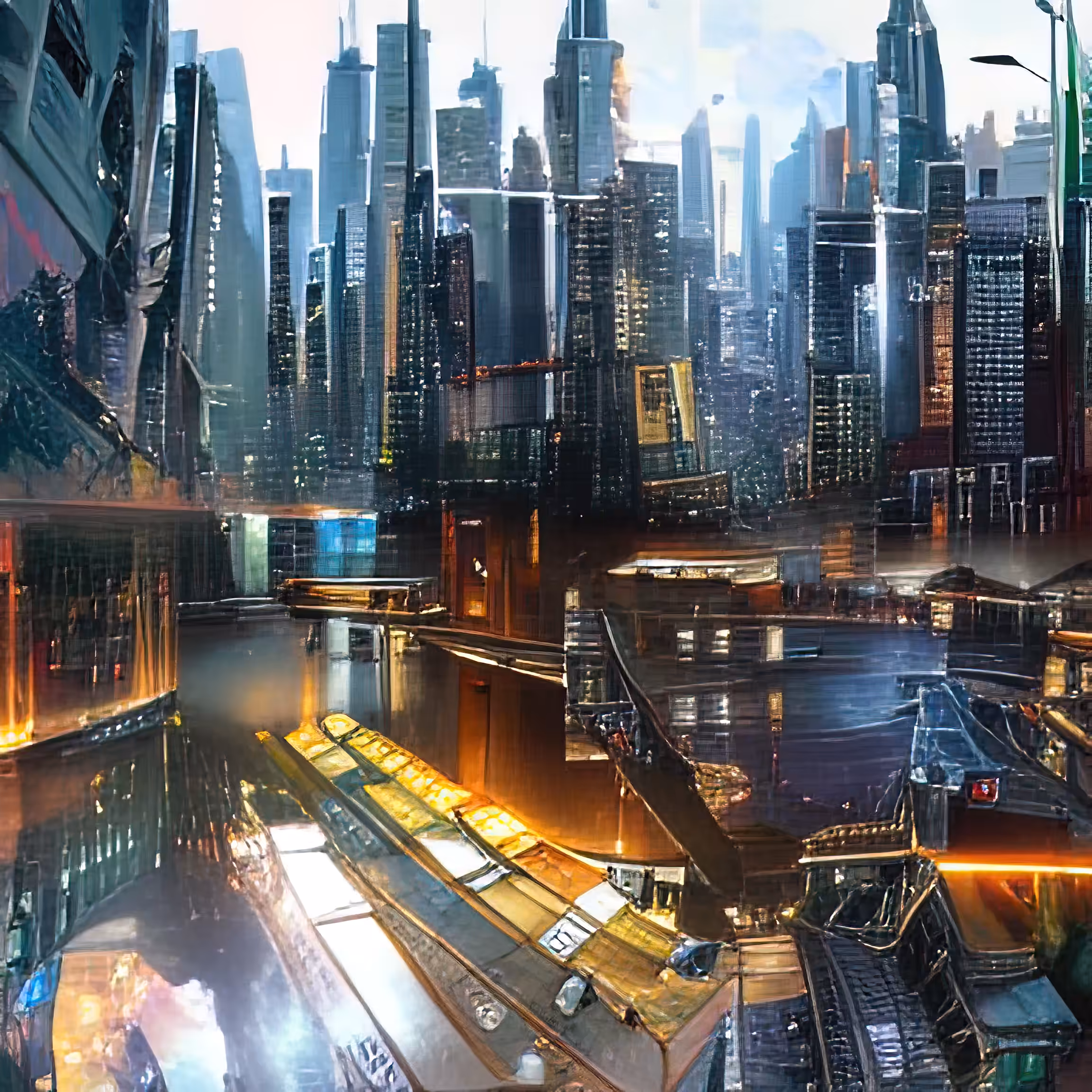 cyberpunk city panorama dawn 1232331947