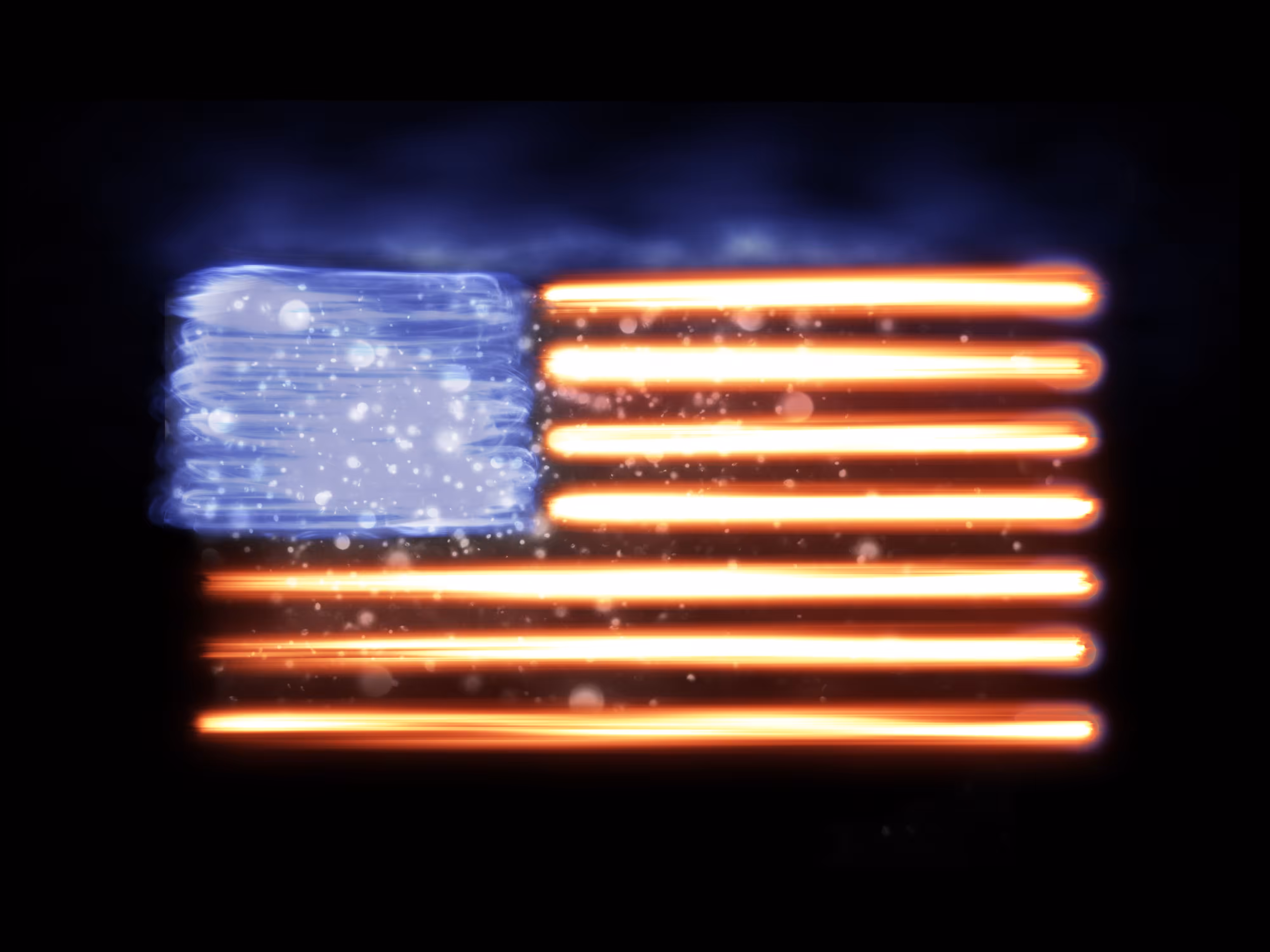 American USA flag in fire and smoke