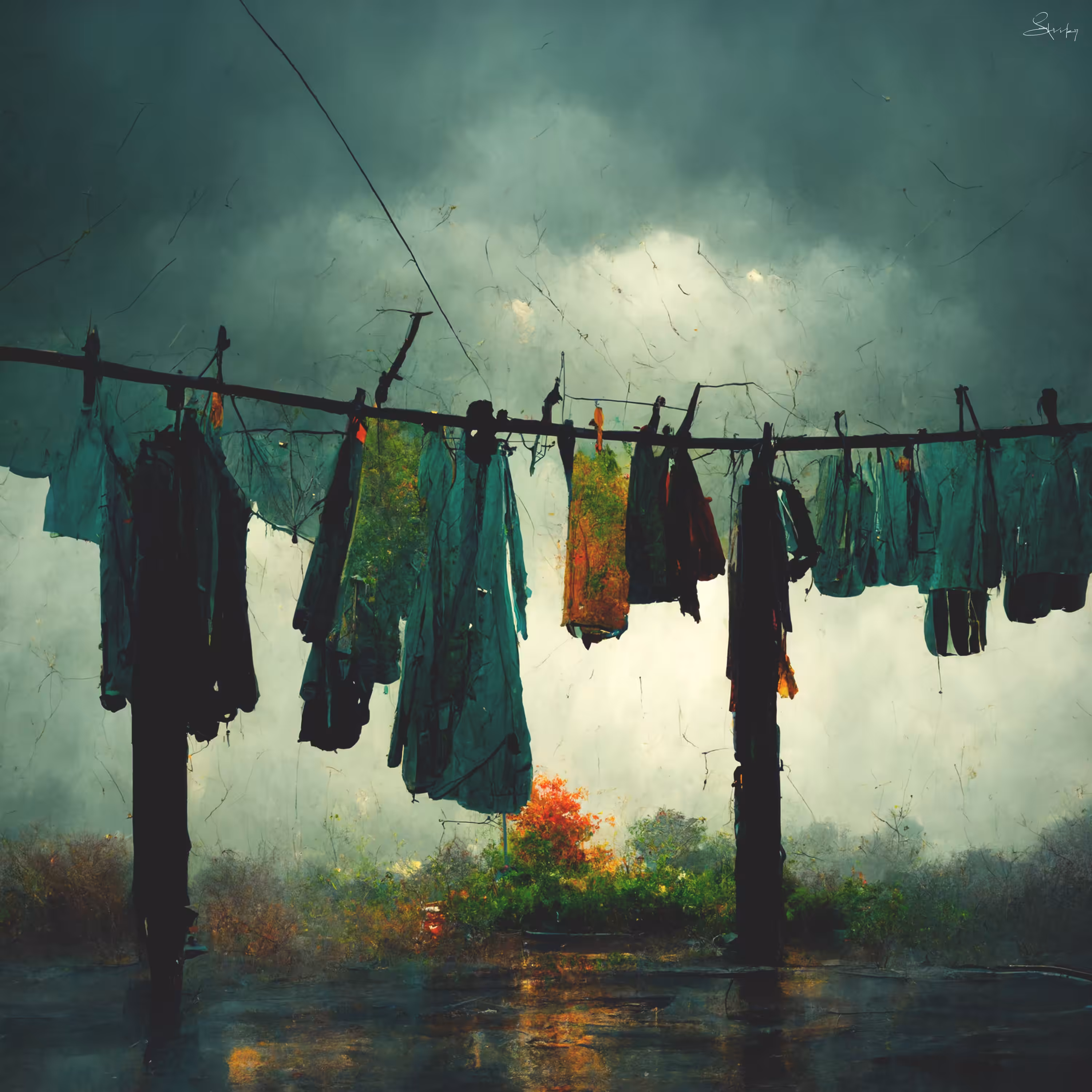 Roupas no Varal em um dia de chuva 🌧