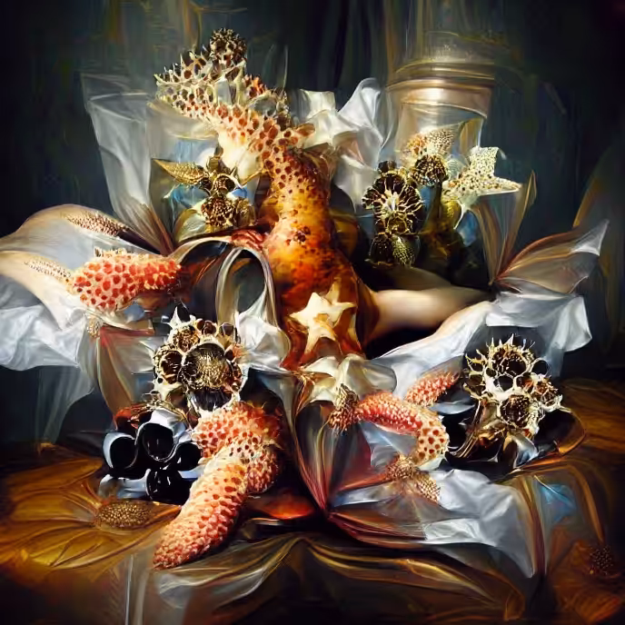 Still life with flowers and starfish