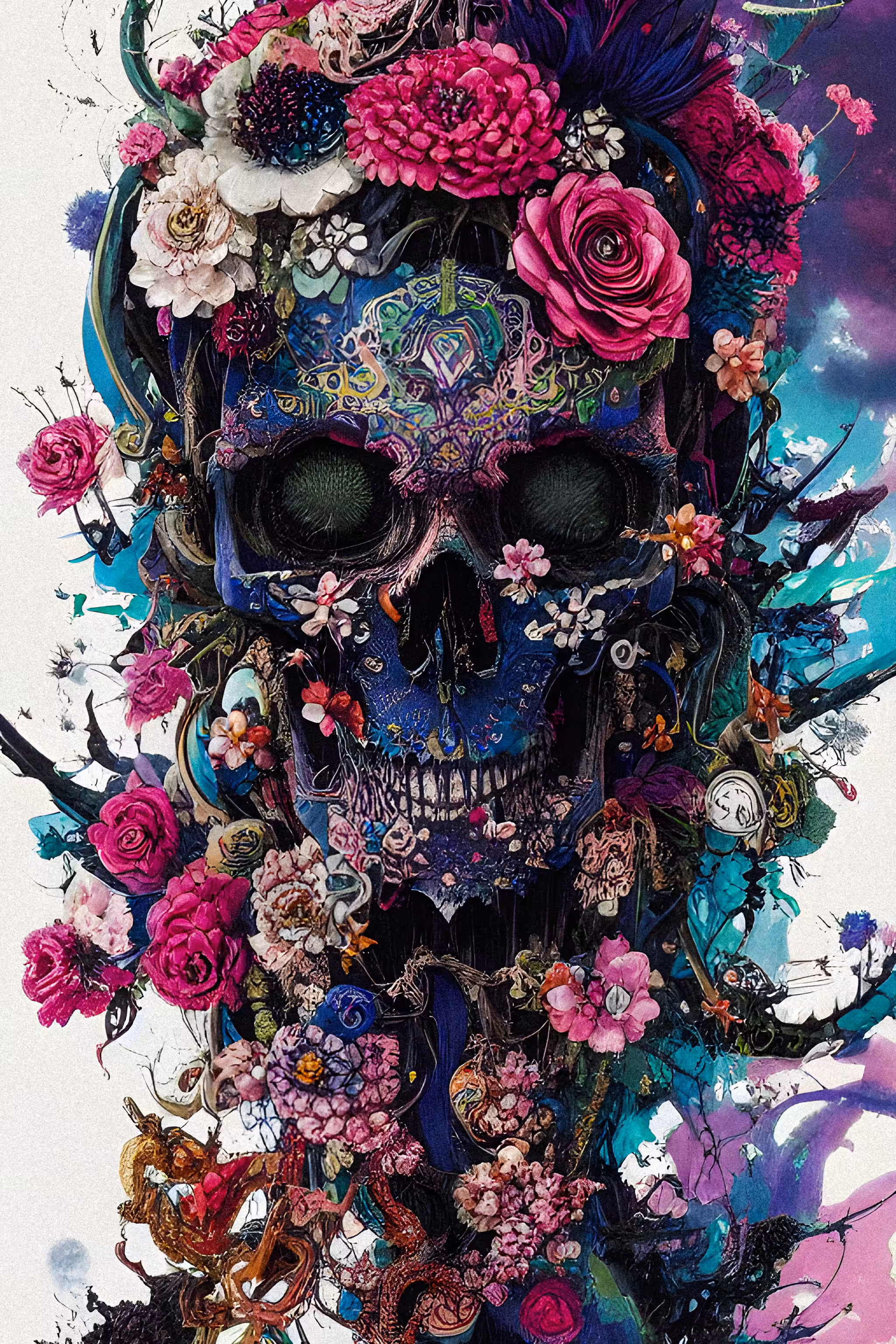 Skull and flowers.