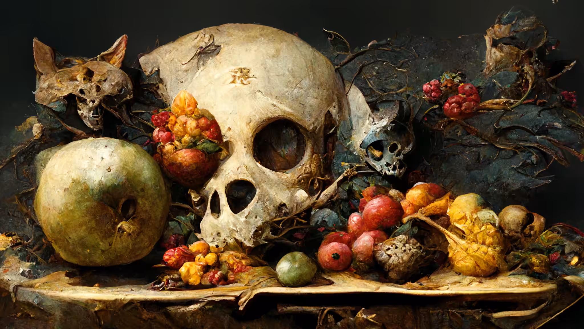 Still life with skull and fruits II