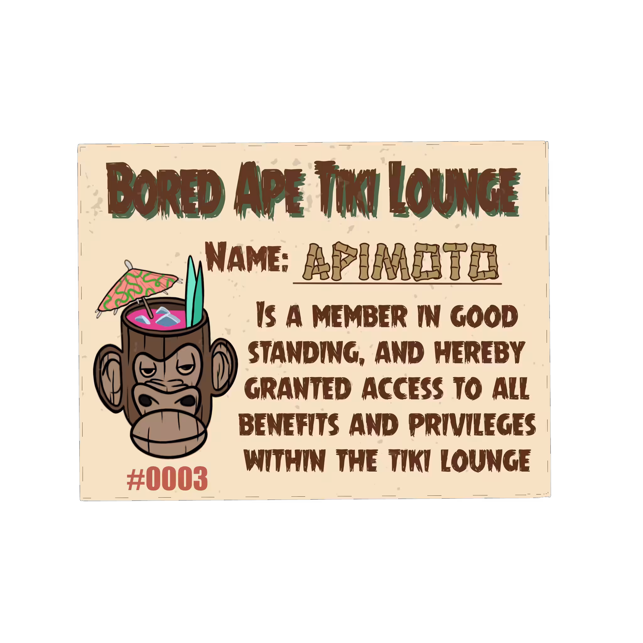 Bored Ape Tiki Lounge Membership Card