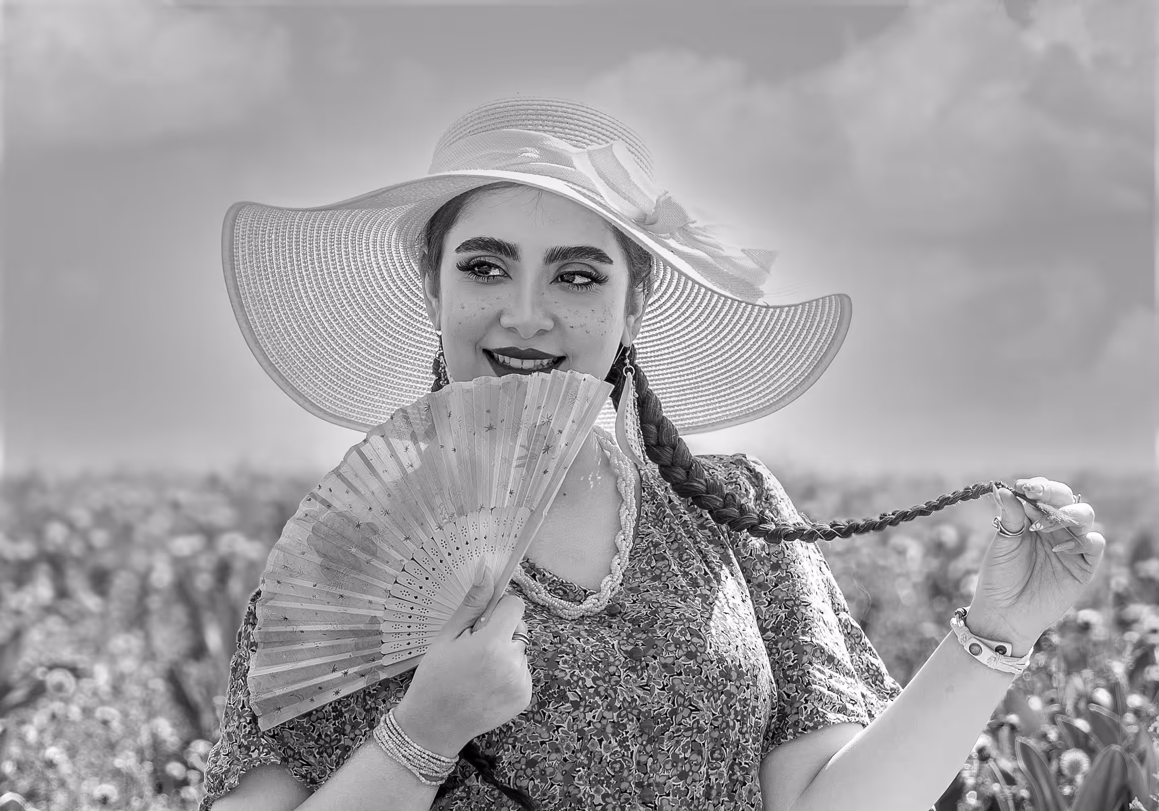 Beautiful girl in the plain