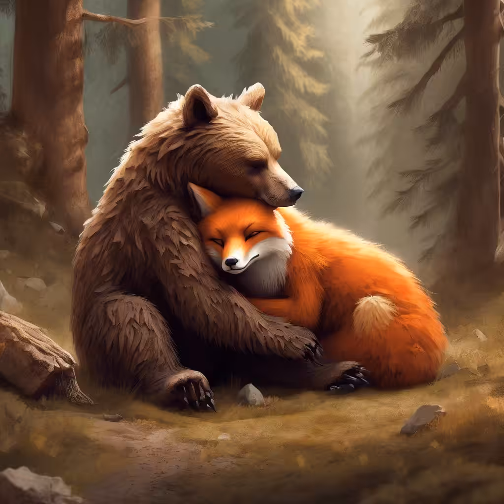 Bear hugging fox