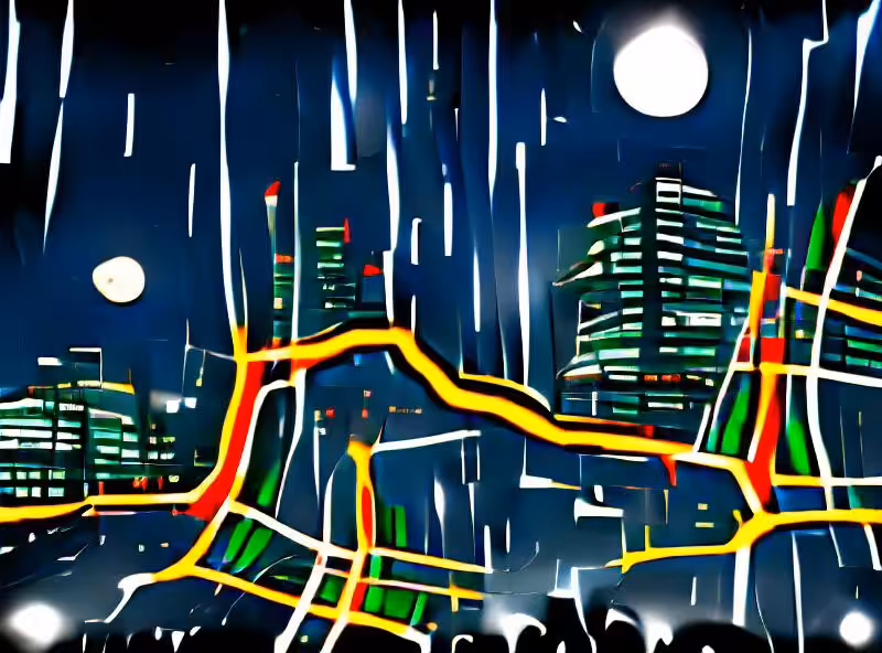 Abraham's First Works: tokyo moonlight raining road traffic jam