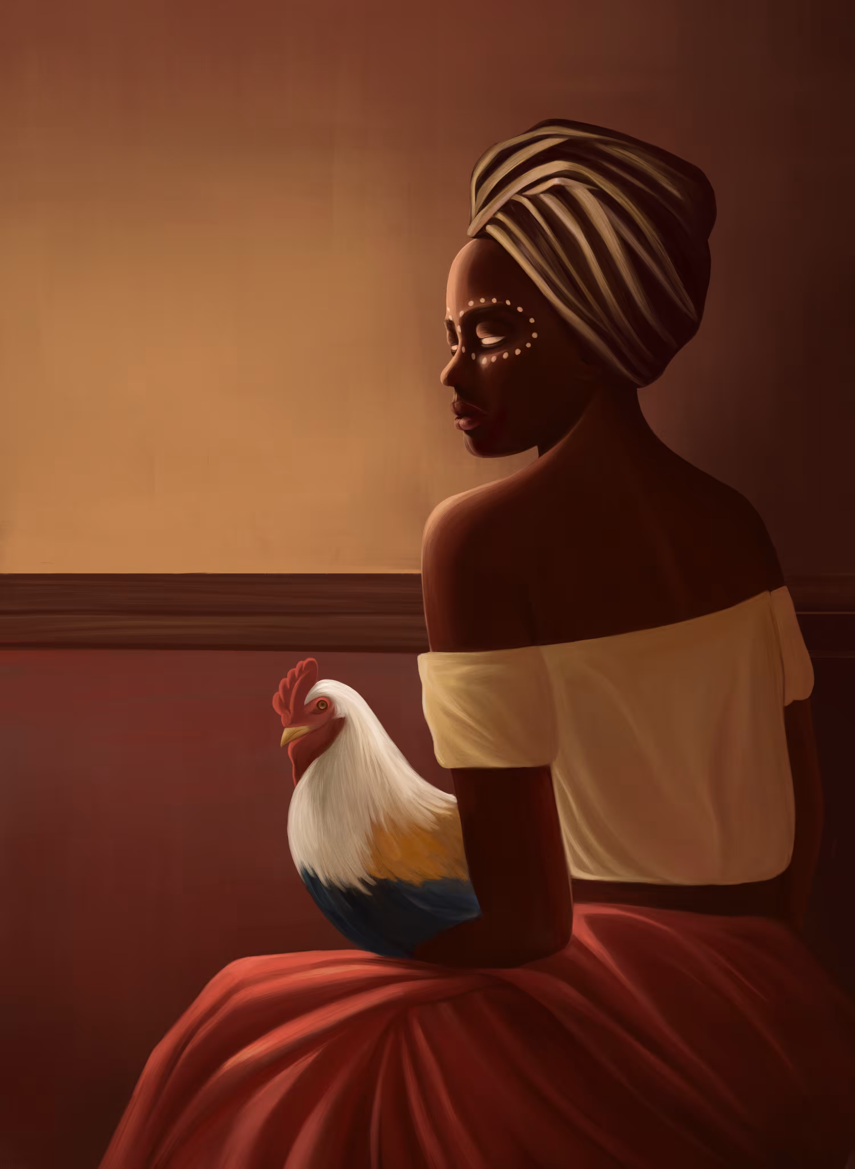 Woman and a rooster