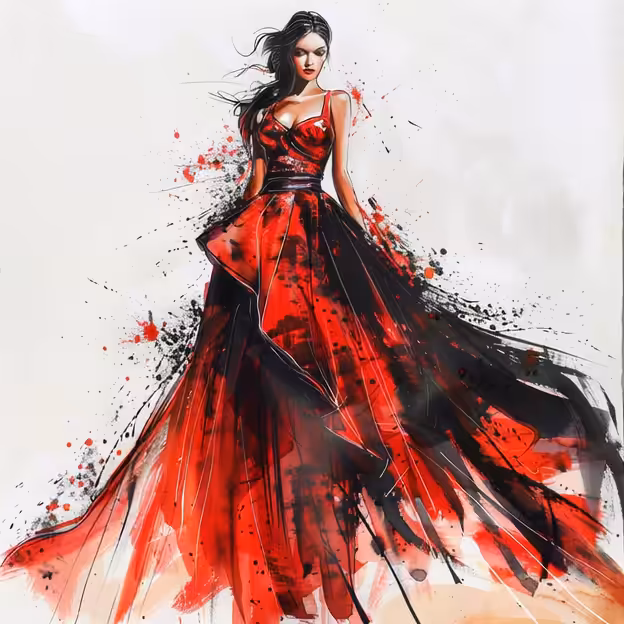 Haute Couture Sketches: Haute Couture | Romantic red dress