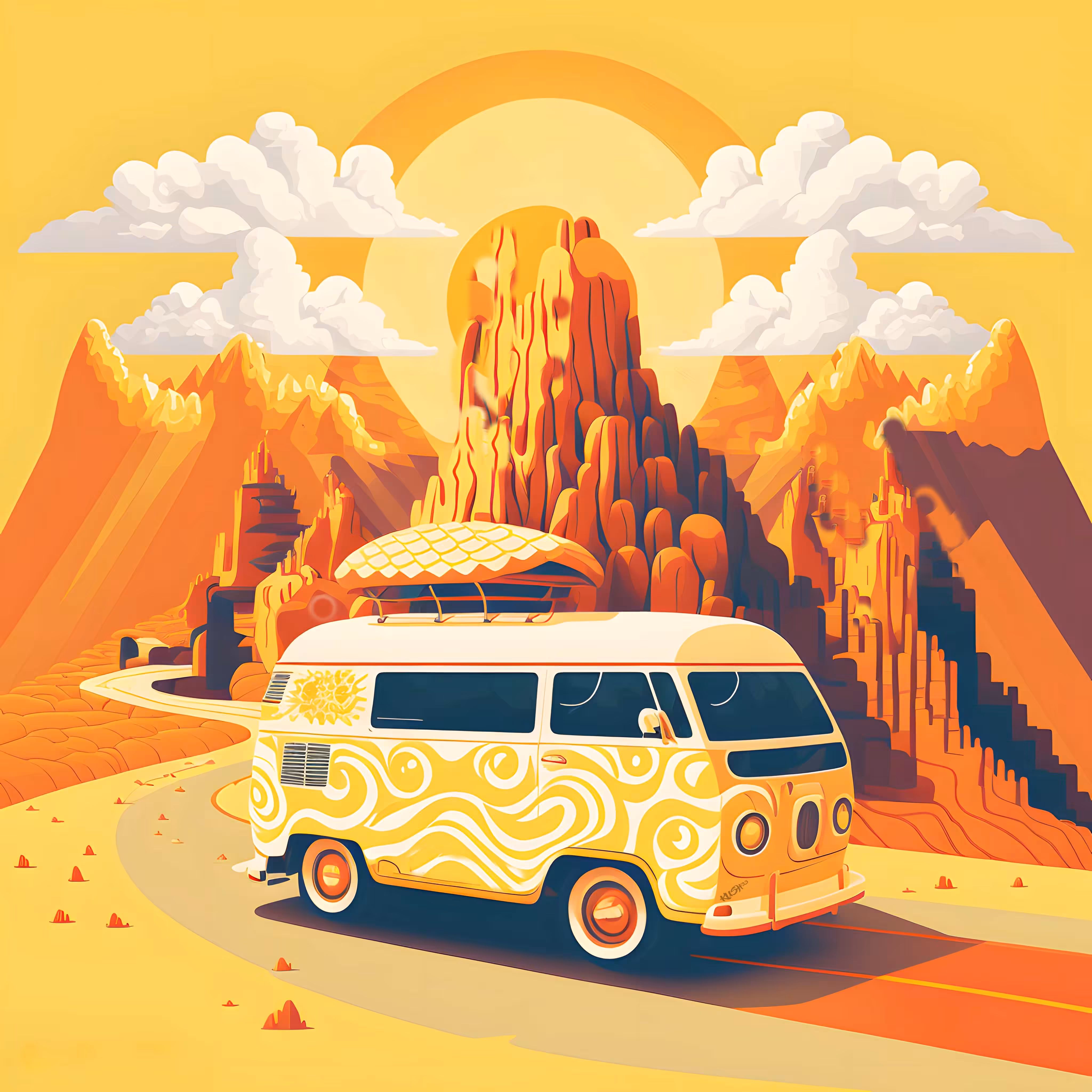 Summer, Mountain Road at Sunset