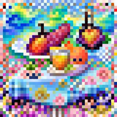 Artificial still life with pixels fruits
