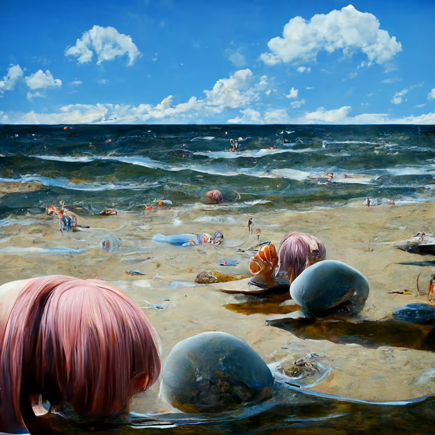 Hyperrealistic Anime Beach