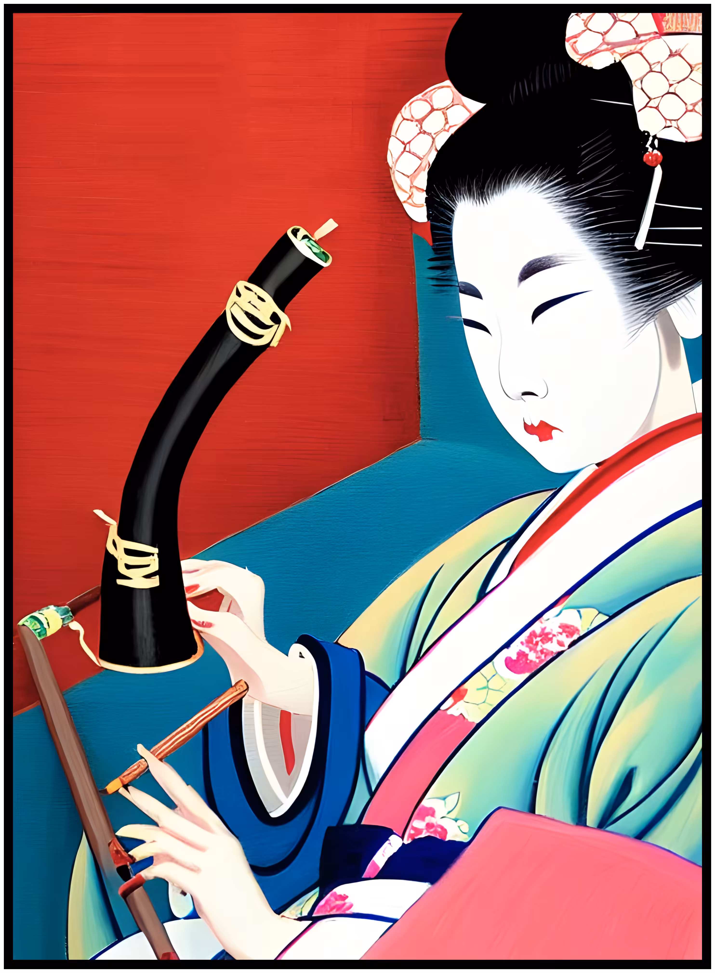 Portrait of Geisha with her Kiseru Pipe