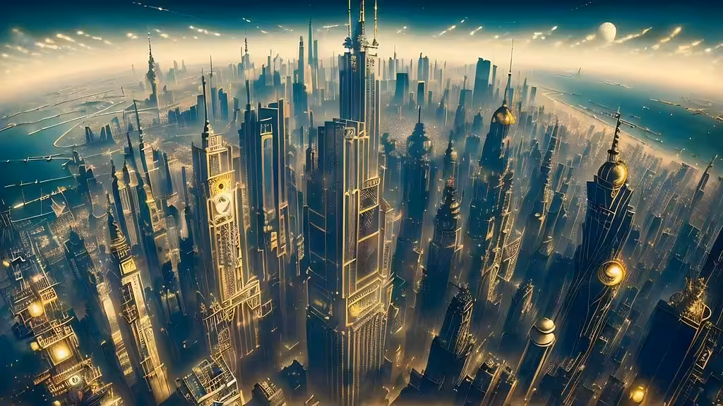 "Rhythmic Visions": "Skyline Soaring: Exploring the Steampunk City of Neo-Victoria on Saturn, Year 2452"