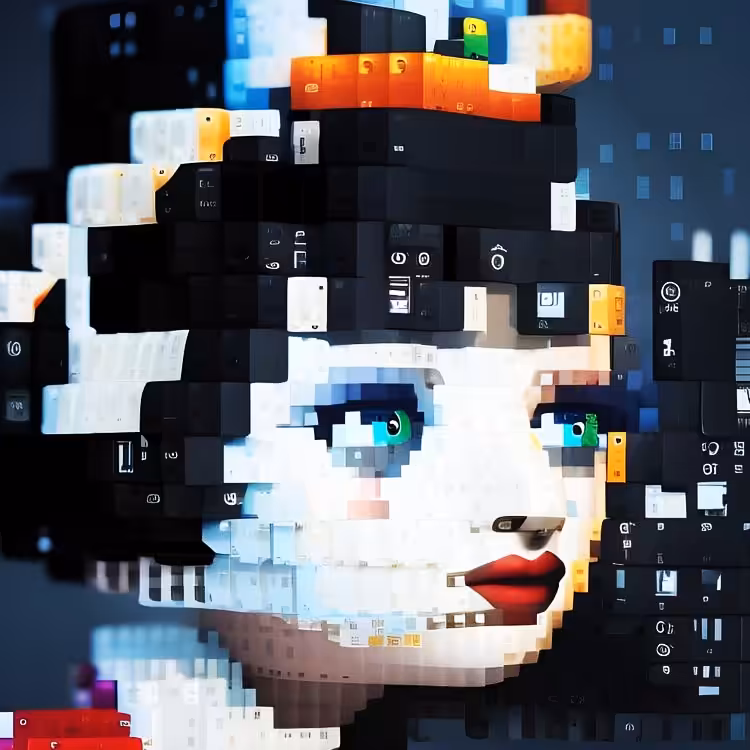 The face of an imaginary and cool pixel girl