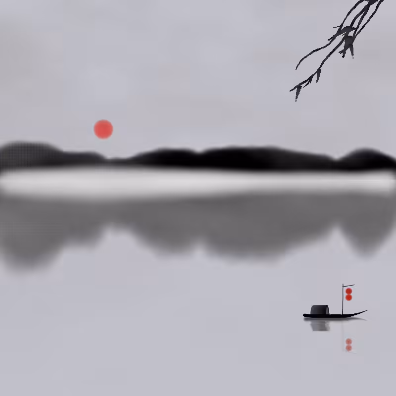 Lakes and Mountains Ink Painting #23