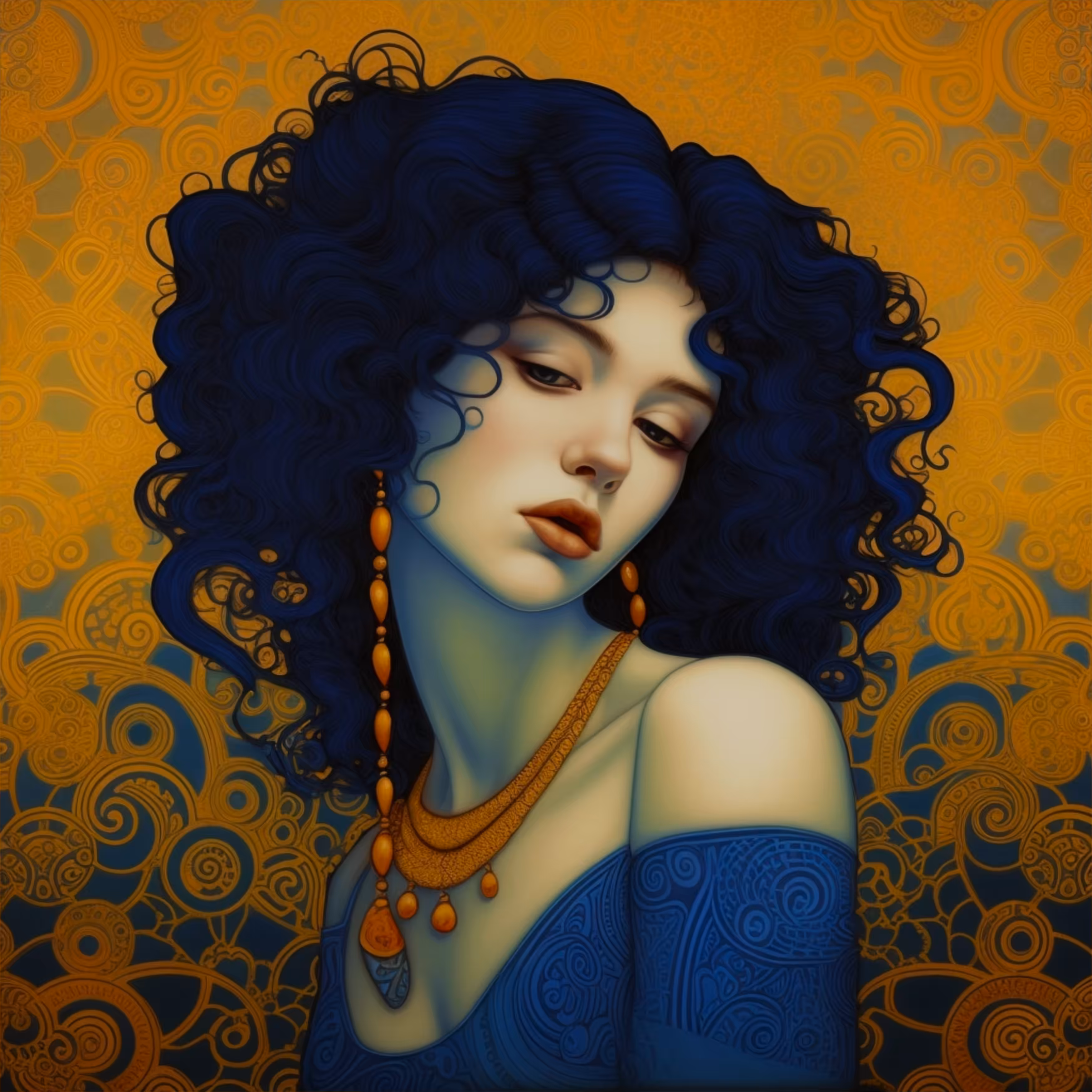 Yellow wall. Indigo hair