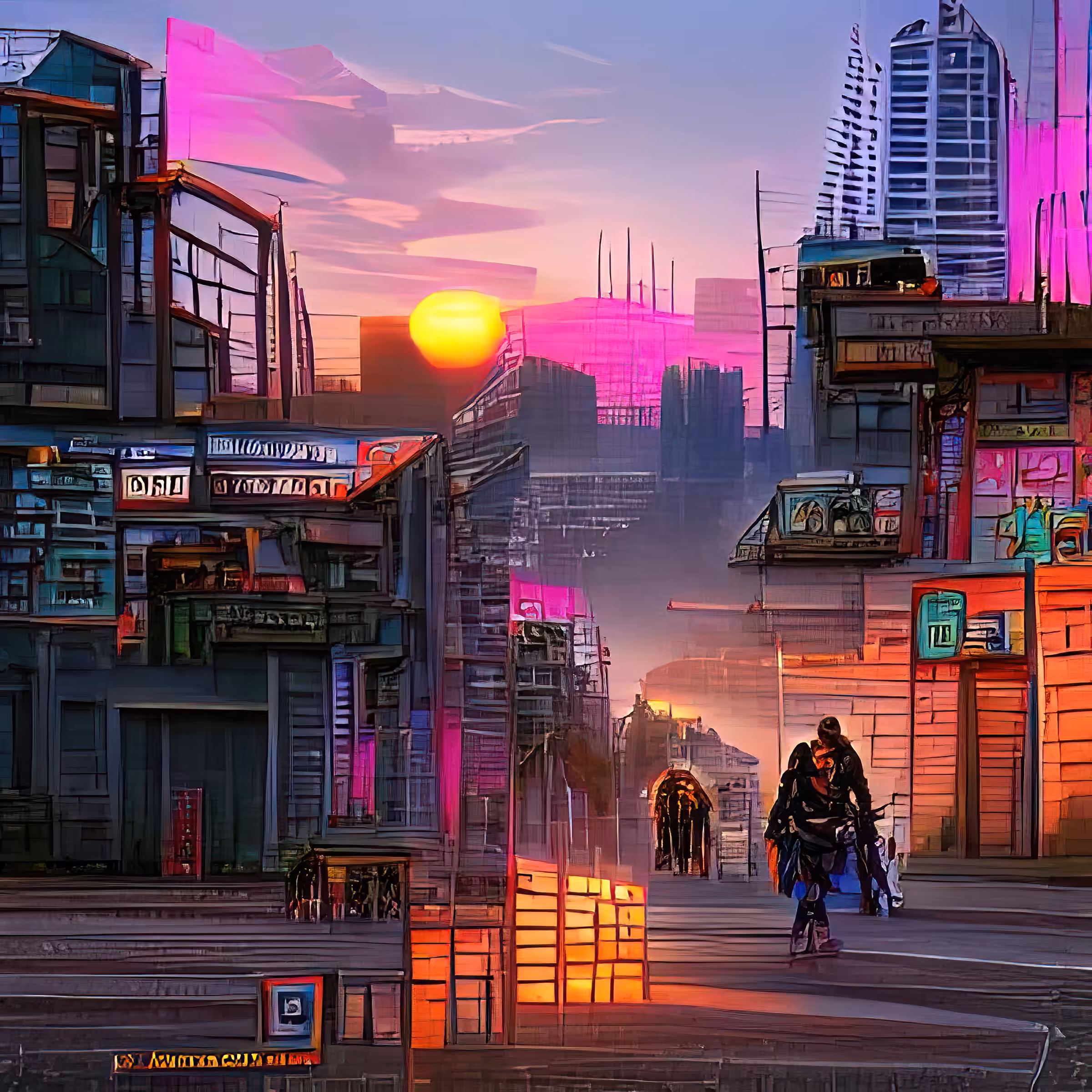 streets of cyberpunk city at sunset UoeBfJvqbJVnkYIocyX6