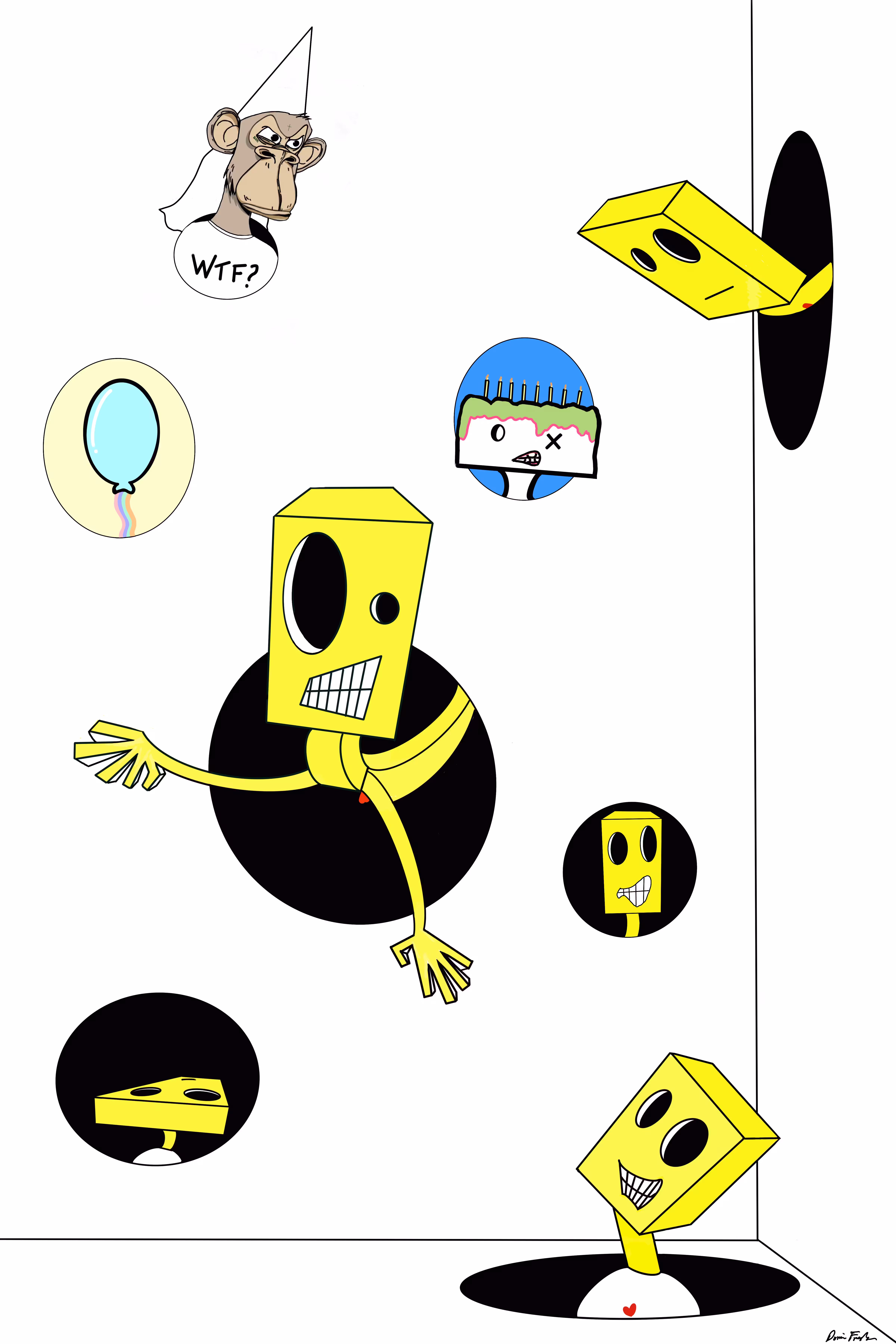 Yellow Box Guys Cake Toot Ballon Ape Like Wtf in a Room 