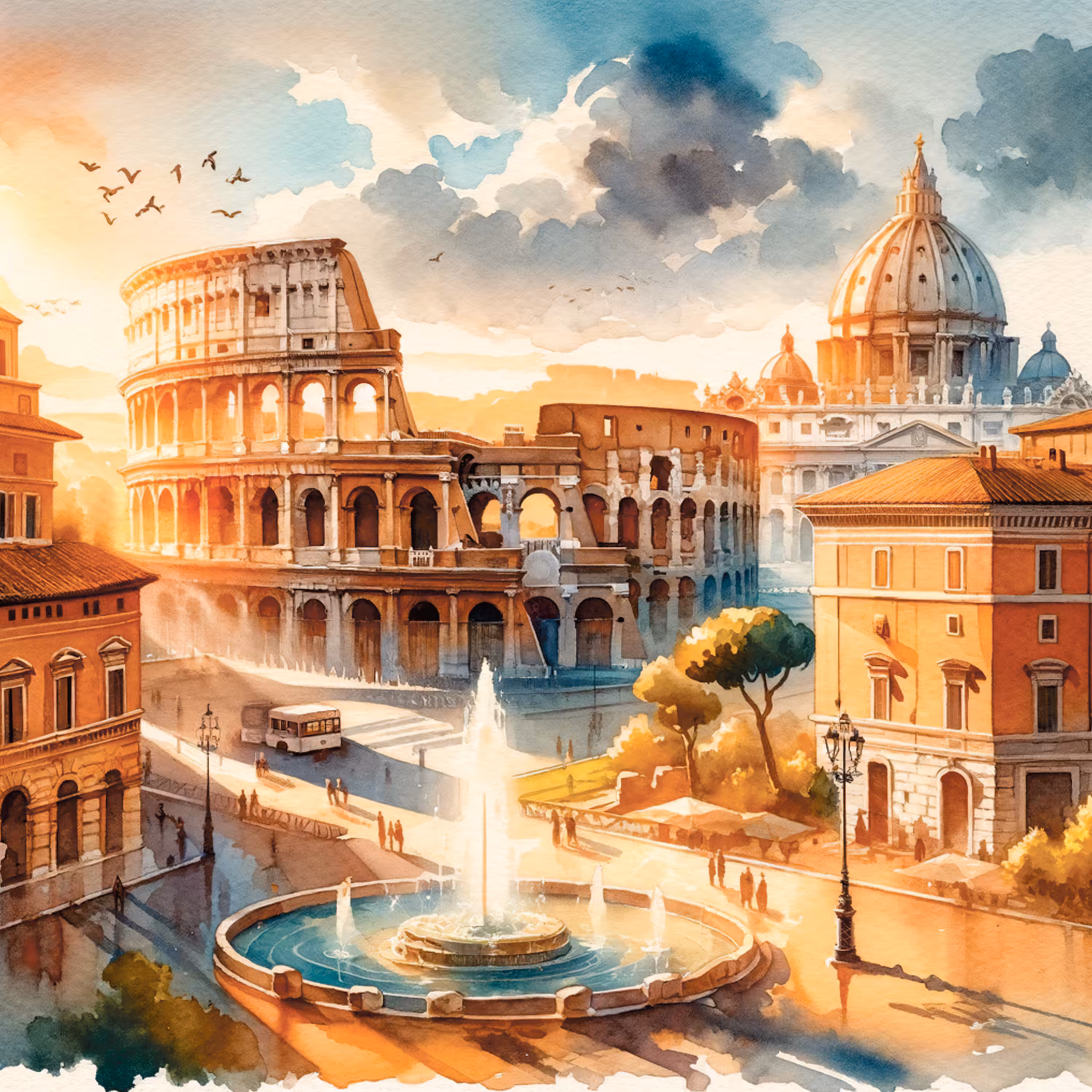 Watercolor Skylines - Rome