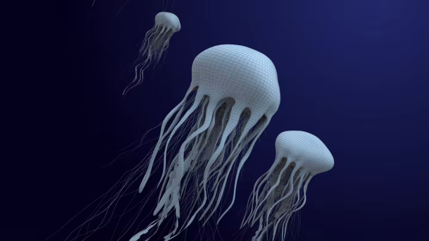 Glowing Jelly Fish in Open Sea