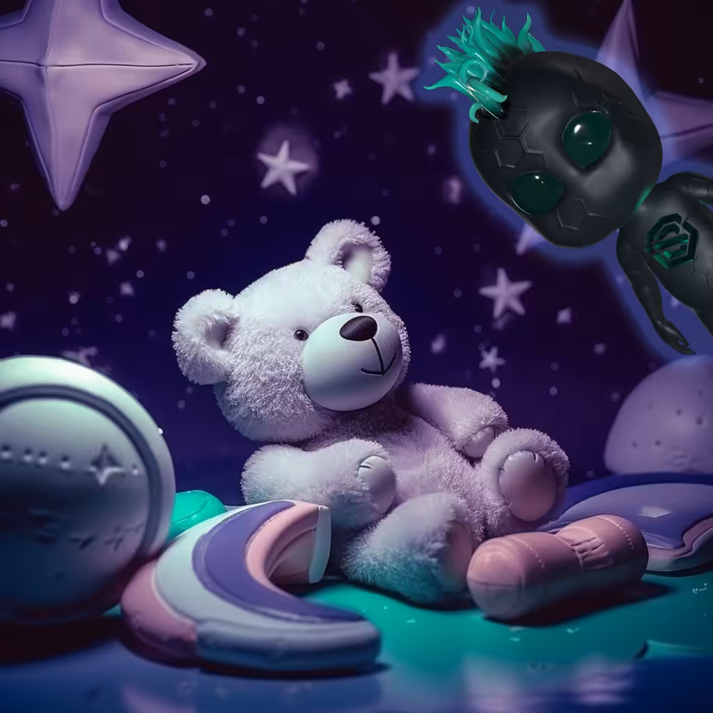 Teddy bear on his dream with Chibi
