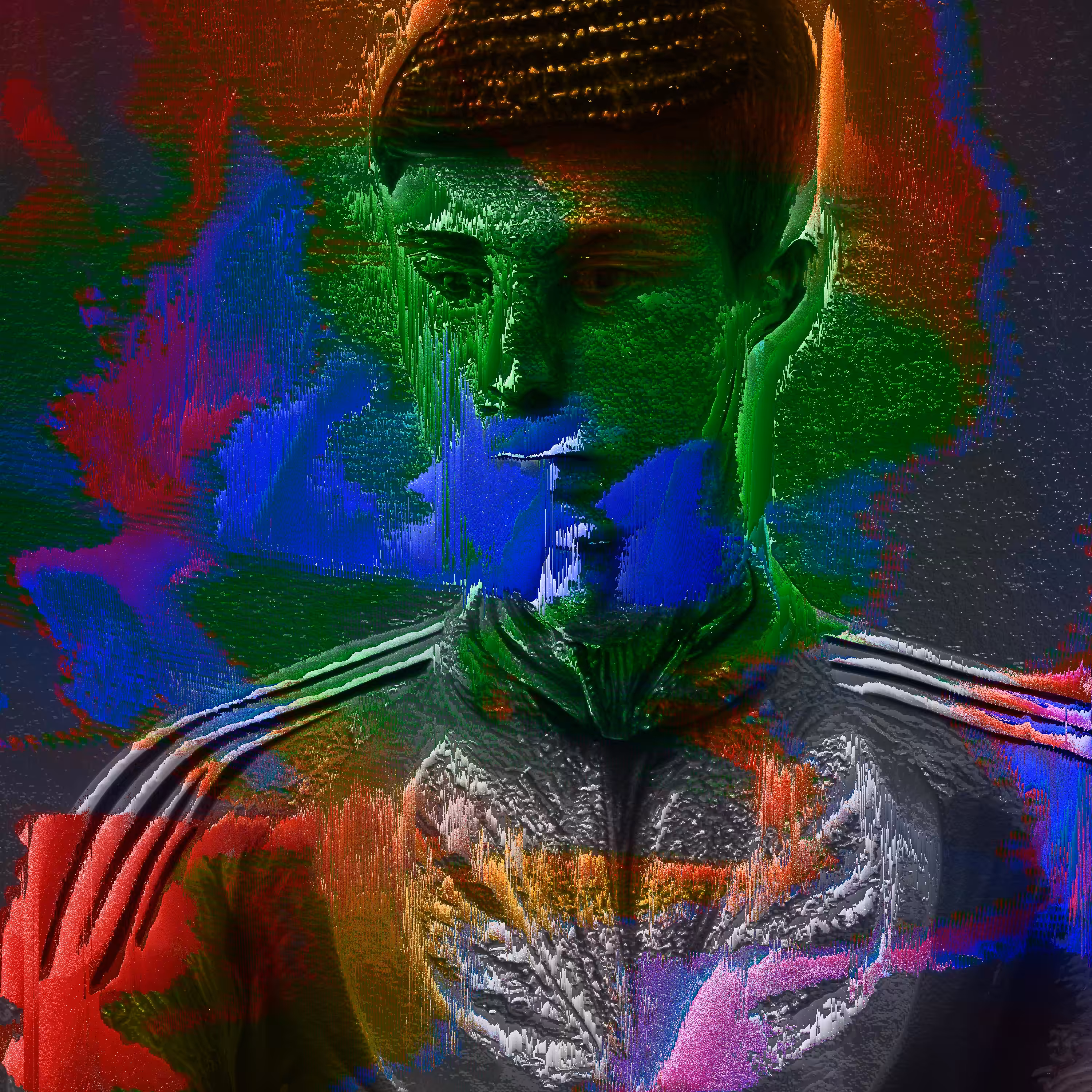 Portrait of the Model in the Rainbow Death Track Suit 