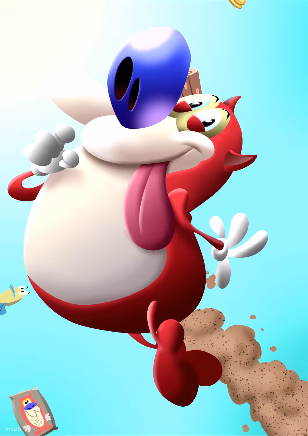 Stimpy fart flying
