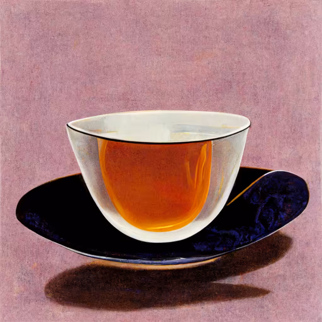 floating glass cup on a blue marble saucer