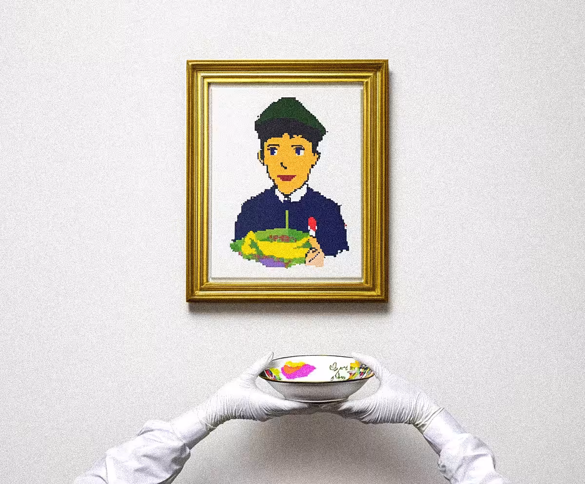 NO RULES APPLIED: Worker sharing soup with artificial painting