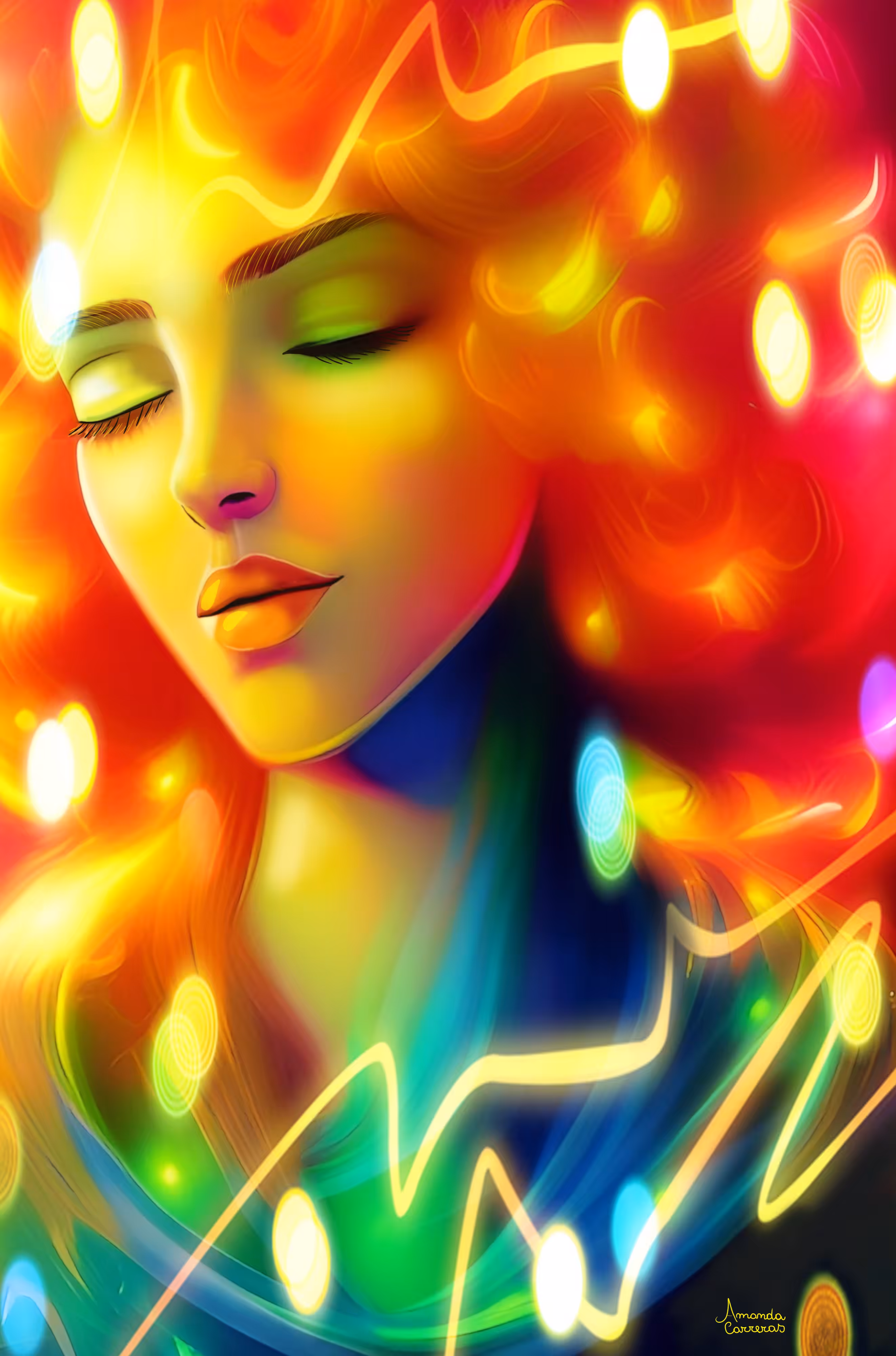 Neon glow red hair.