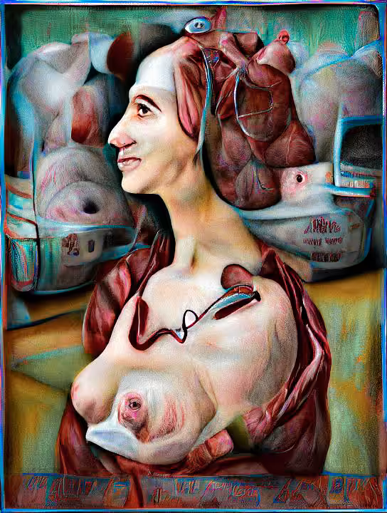 Portrait of a woman with a genetically modified pig heart