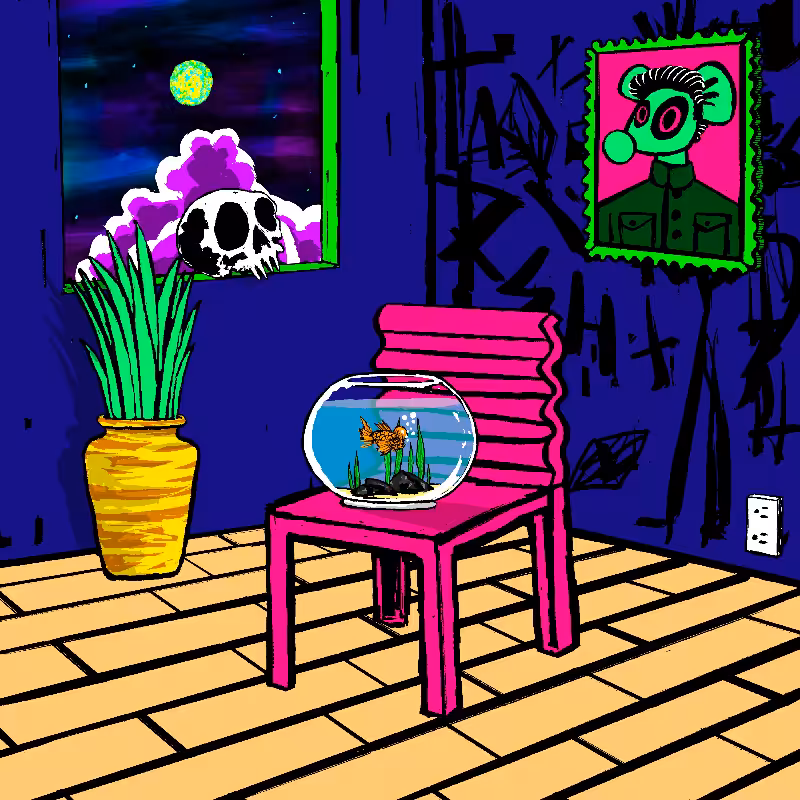 pink chair in the blue room #115