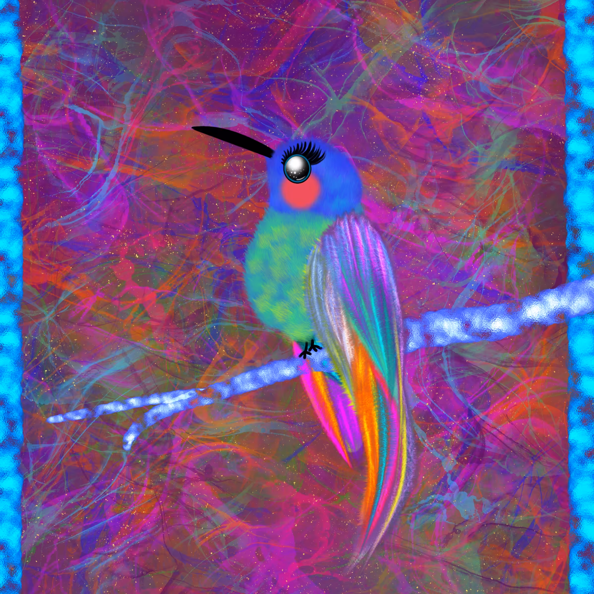 (4.JEWEL FEATHER) Blue Topaz Humming Bird