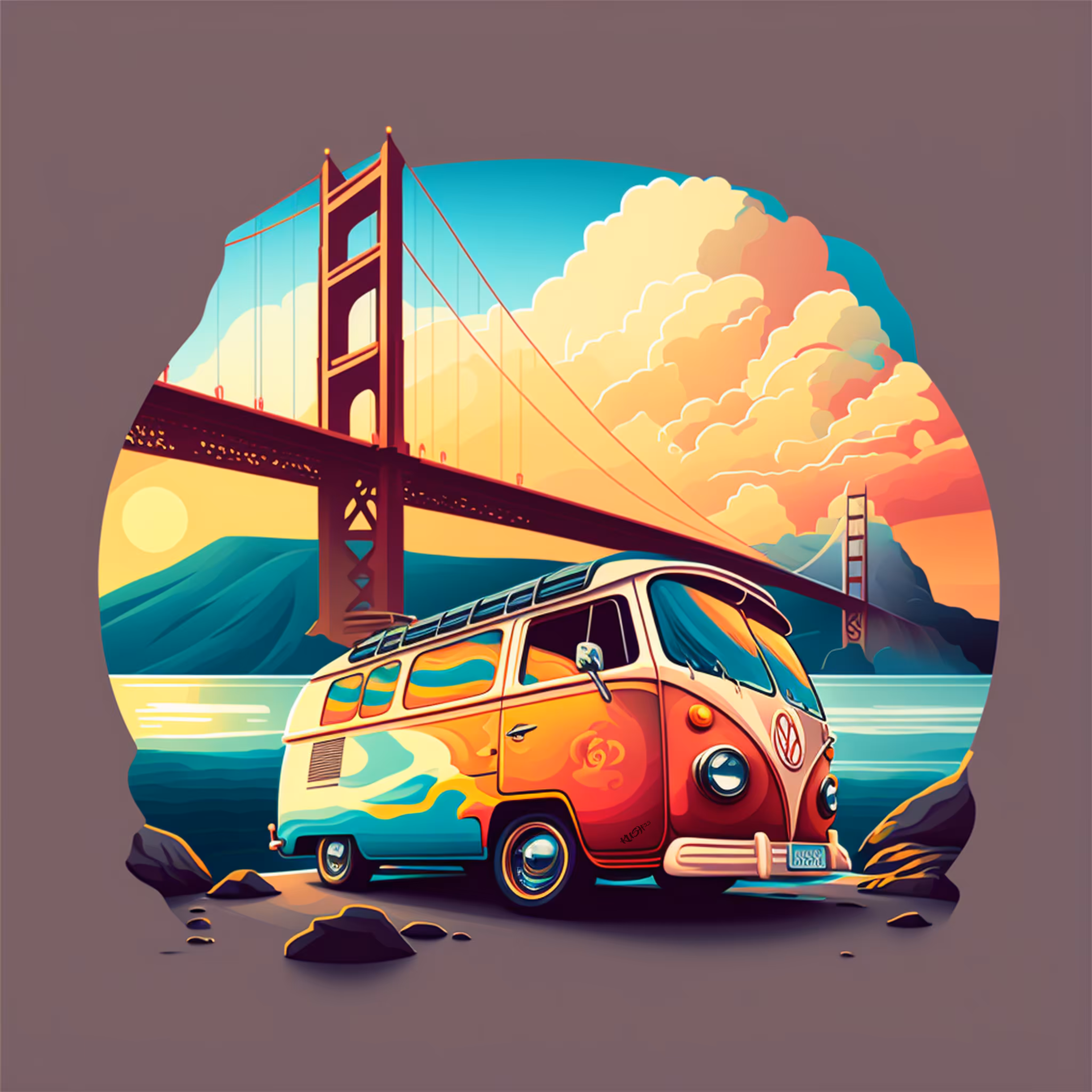 MAGIC BUS: Fall, Golden Gate Bridge at Sunset