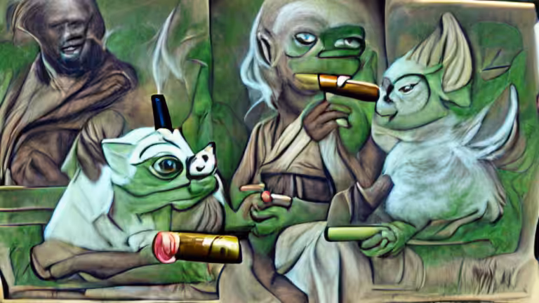 Yoda and Rare Pepe Smoke Cigars (pixray_genesis)