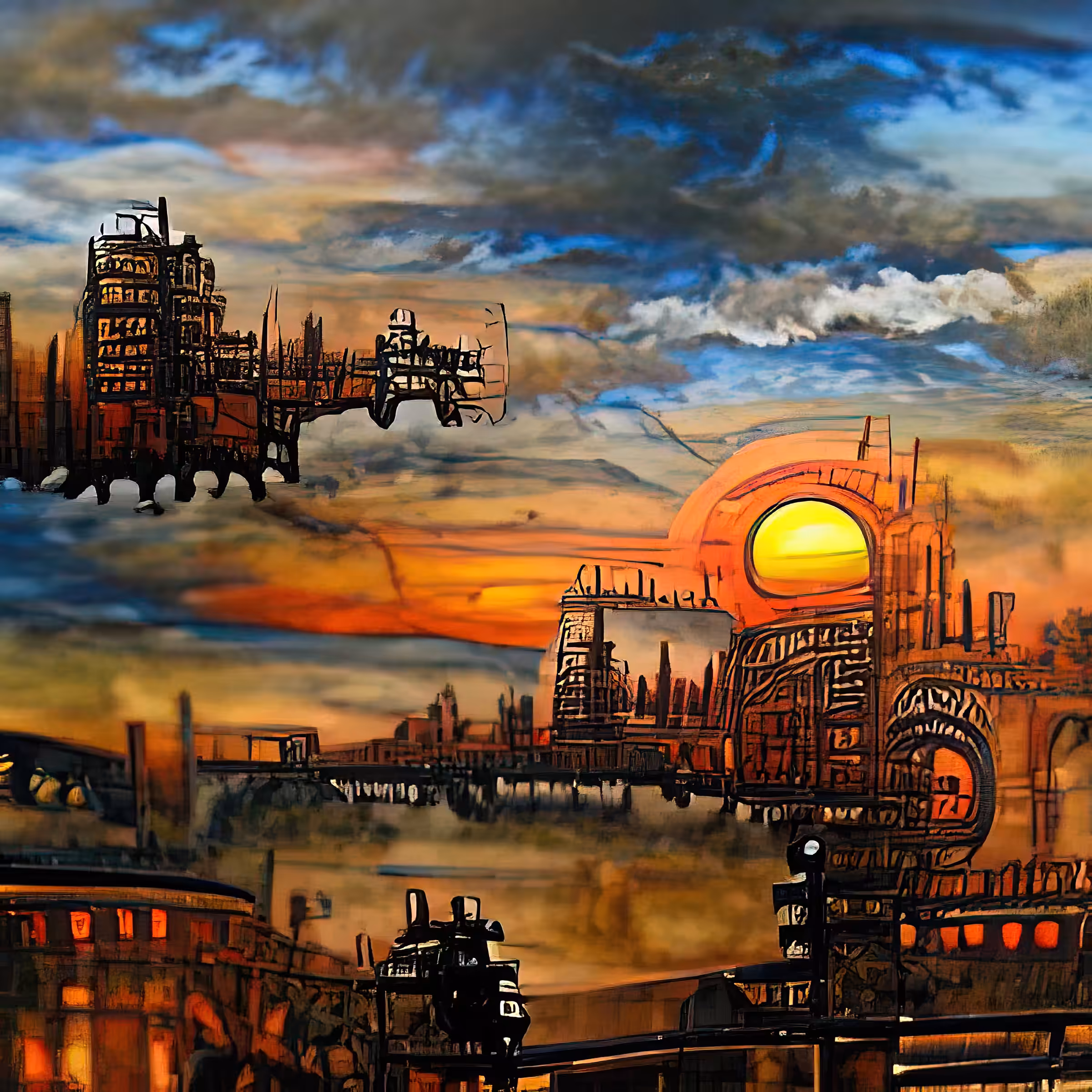 cyber steampunk city sunset RzLSjAZrUu72zj10UWMt