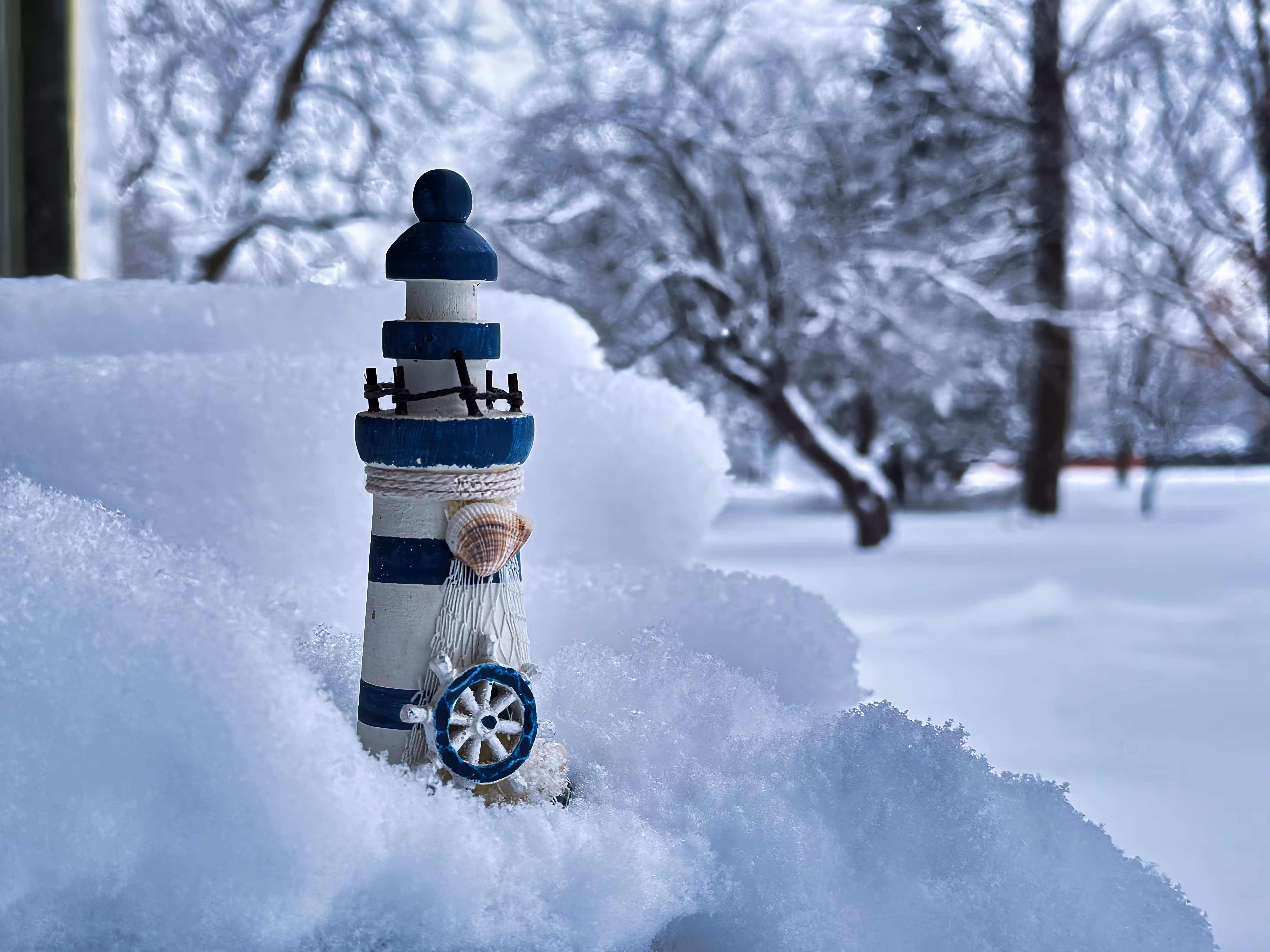 Miniature Lighthouse in Snow