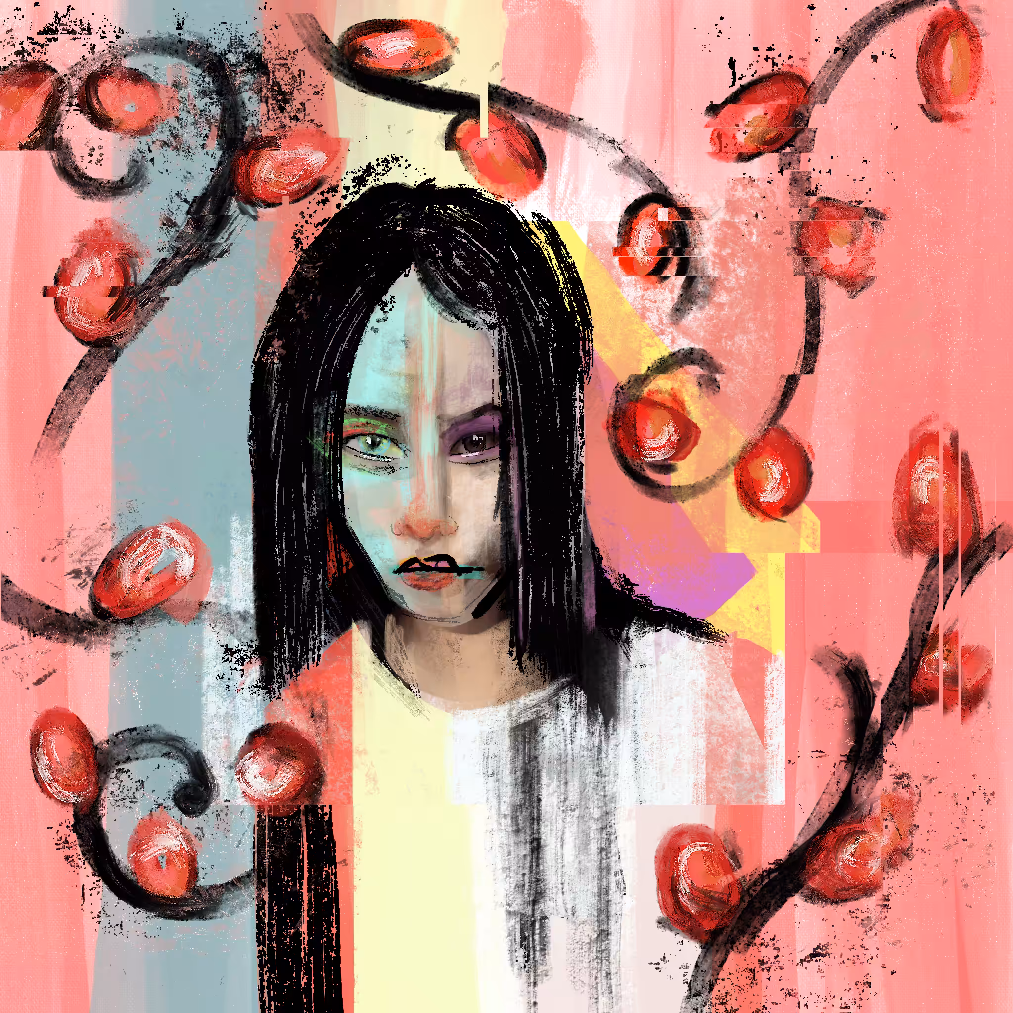 Girl in the Rose Vines