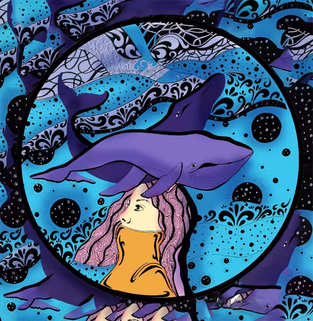 girl and whales
